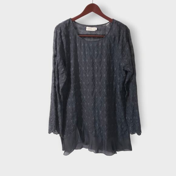 Johnny Was 4 Love & Liberty Grey Silk Floral Embroidered Tunic Blouse Sz Large - Picture 1 of 13